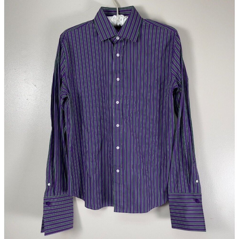 Ralph Lauren Black Label Mens Striped Long Sleeve Dress Shirt Size 10 Purple